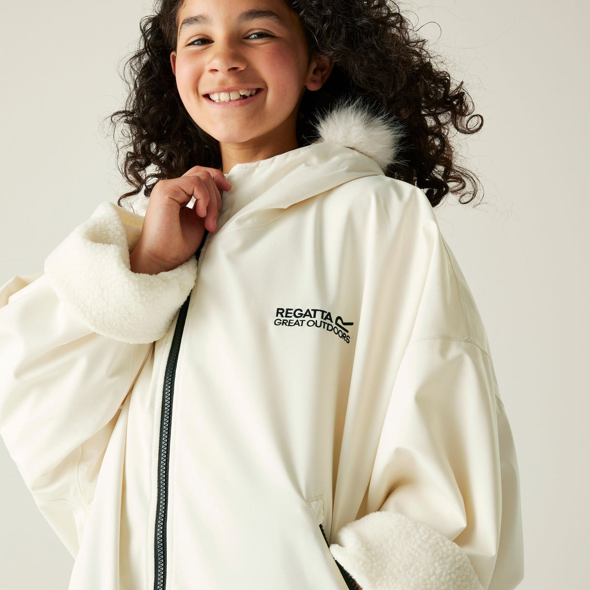 Regatta Kids Fur Trim Hooded Waterproof Pro Dry Changing Robe
